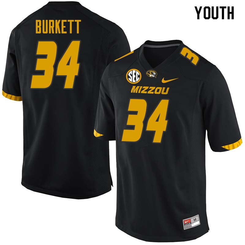 Youth #34 Joey Burkett Missouri Tigers College Football Jerseys Sale-Black
